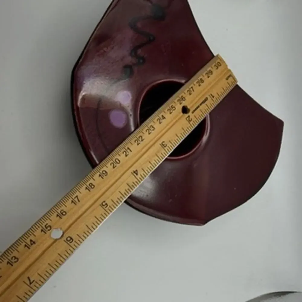 Postmodern Studio Art Pottery Ikebana Vase Crescent Burgundy Signed MCM Retro